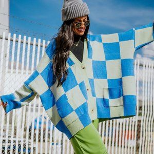 Dressed in LALA Oversized Checkerboard Cardigan - Medium